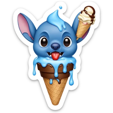 Stitch the blue alien from Lilo & Stitch eating a melting ice cream sticker