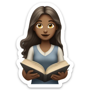 A pale girl with grey eyes and long brown hair reading a book  sticker