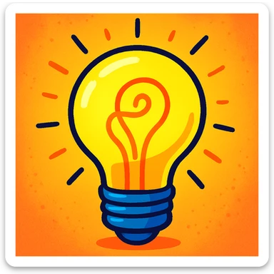 a lightbulb with a swirling filament, glowing, vibrant cartoon style sticker
