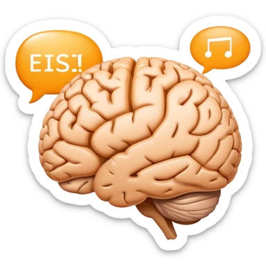 Natural Language Processing, brain with text analysis, speech bubbles with data parsing sticker