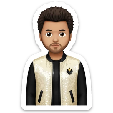 The Weeknd with dark brown hair, white sequin outfit sticker