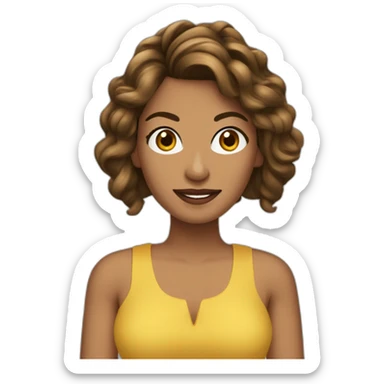 Mujer cabello castaño piel clara con computadora sticker