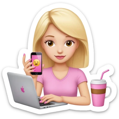 emojis de objetos girlie, cafe, uñas, celular, laptop, version girlie rubia sticker