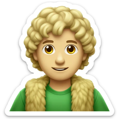 um menino de cabelo liso amarelo de olhos castanhos com roupa verde e pele beje clara sticker