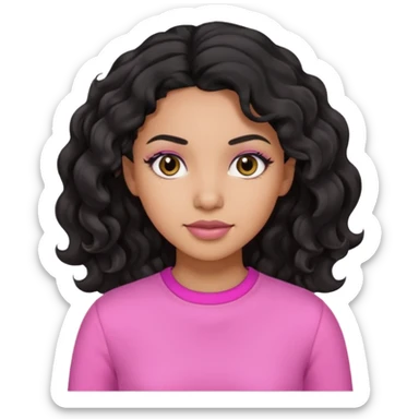 A mixed woman with black wavy hair and black eyes wearing pink sticker