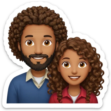 Beso mujer morena rizada cabello largo y hombre blanco con barba negra sticker