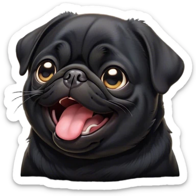 Cinematic Cute Yawning Black Pug Portrait Emoji, Head tilted slightly with a dramatic, wide-open yawn, showcasing a smooth black coat with a velvety texture, floppy ears slightly drooping, round dark eyes barely open in drowsy contentment, Simplified yet irresistibly adorable features, highly detailed, glowing with a soft, cozy glow, high shine, relaxed yet expressive, stylized with a touch of whimsy, bright and endearing, soft glowing outline, capturing the essence of a sleepy yet affectionate companion, so drowsy it feels like it could stretch out of the screen and curl up for a nap! sticker