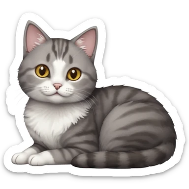 full body tiny short hair dark grey and white cat with hazel eyes lying down sticker