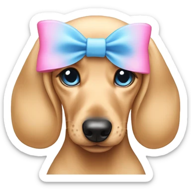 Blonde dashund puppy with pink bow and blue eyes sticker