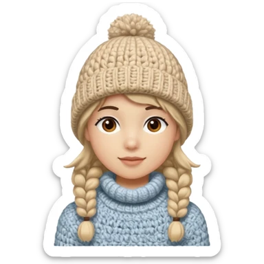 high school student wearing a crochetted winter hat. the hat should be an oatmeal color and texture sticker