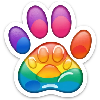 paw print with a rainbow sticker