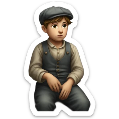 Victorian-Era-poor-factory-worker-kid-flat-cap-sad sticker