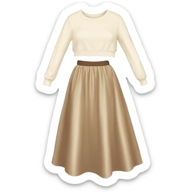 Beige Satin maxi skirt with cream sweater  sticker