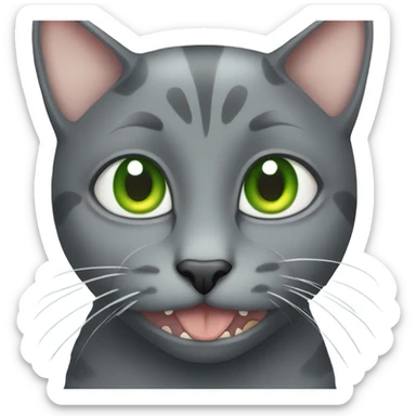 gray Cat green eyes eating fish sticker