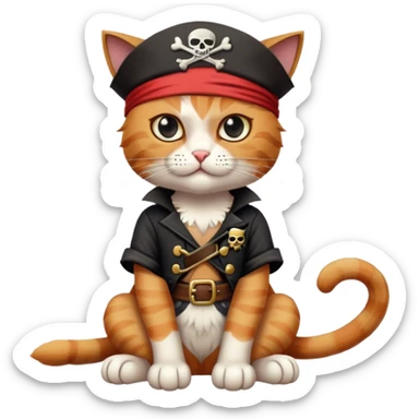 cat full body sitting with a pirate character wearing an eye patch sticker