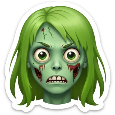 zumbi verde do cabelo liso grande com franja olhos puxados sticker