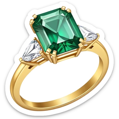 Diamond ring with gold band and emerald-shaped diamond sticker