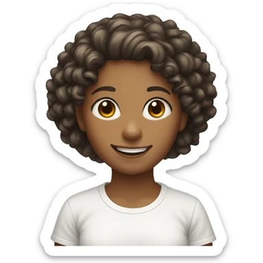 smiling girl with curly hair in white shirt sticker