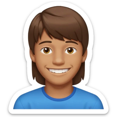 16 yr old boy, brown hair, straight, big smile, white teeth, tanned skin, bangs sticker