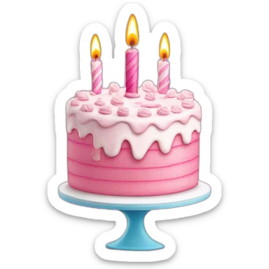 Pink and white birthday cake with a happy birthday card sticker