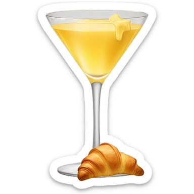 cocktail glass with butter-color liquid inside and croissant  sticker