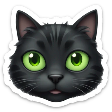 fluffy black cat with green eyes and grey stripes sticker