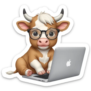 baby white bull in fancy glasses sitting in front of a macbook, working  sticker