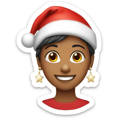 smiling girl with earrings wearing a Santa hat sticker
