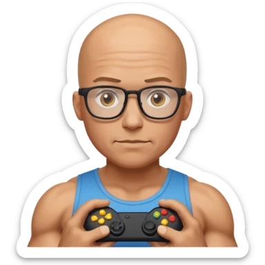gamer with glasses, bald and muscular sticker