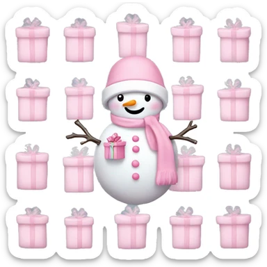 pastel pink snowman and gift sticker