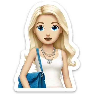 Blonde Chanel white girl with blue eyes with Birkin bag and Chanel necklace sticker
