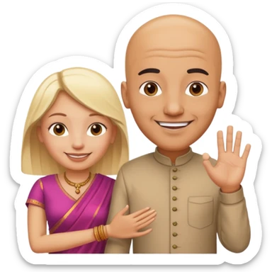 Naked bald Indian man and naked blonde woman holding hands sticker