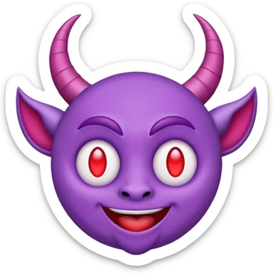 Purple demon emoji with red hearts for eyes, cartoony, circular head with horns, cute basic Google emoji sticker