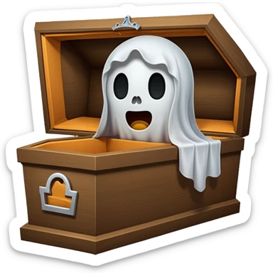 Cartoon ghost peeking from coffin cartoon-style/cute and transparent for a sticker.
 sticker