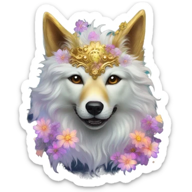iridescent fluffy dog fox head zombie skull skeleton gold mechanical nebula galaxy stars colorful flowers fairy lights vintage sticker