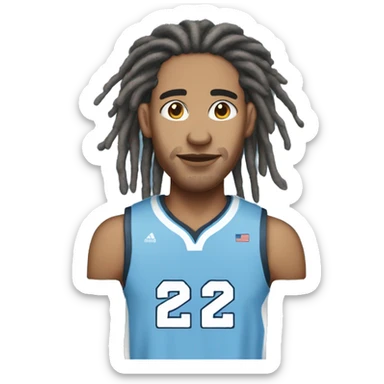 lightskin male with long freeform dreads and a university of north carolina blue basketball jersey sticker