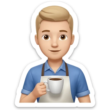 male barista portrait, head and shoulders only, wearing apron collar, holding a coffee cup, confident friendly expression, cafe worker vibe, 3D cartoon, mobile game icon style, clean background, no text, no watermark
 sticker