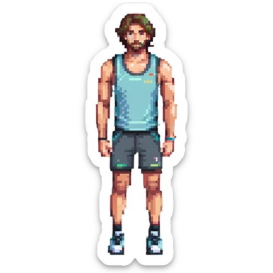 tall athlete standing in vest and shorts sticker
