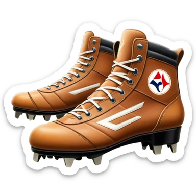 Cinematic Realistic image of a pair of AFL boots, showcasing detailed leather stitching and a rugged sole with fine cleat impressions, captured against a blurred stadium background with high-energy, dynamic lighting sticker