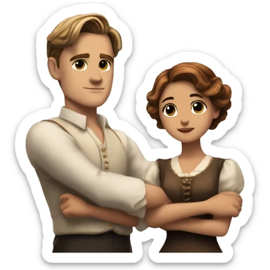 jack dawson and rose from titanic looking straight and stretches out her arms like t pose sticker