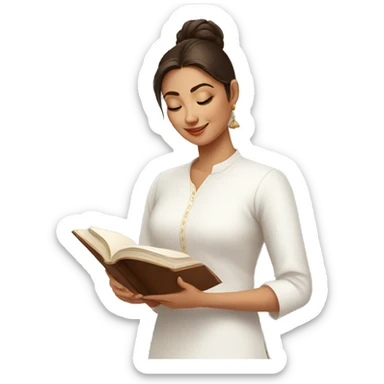 A modern women wearing white kurti  and book in hand sticker