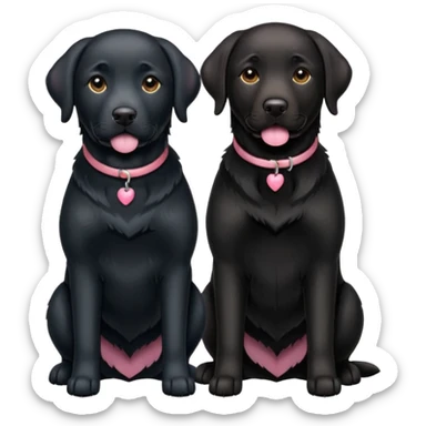 2 black Labrador retrievers one is medium sized one is larger no pink tummy sticker