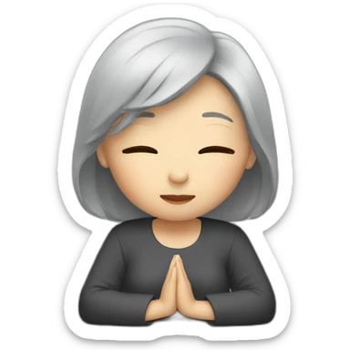 Chinese lady with gray hair praying piano sticker