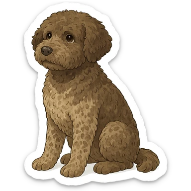ghibli style roan Lagotto Romagnolo dog illustration sticker
