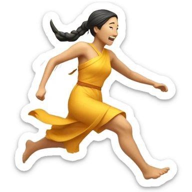 asian harvest goddess sprinting with wheat, with a large stride and arms outstretched sticker