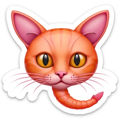 shrimp with a cat head, pink shrimp body with orange cat face sticker