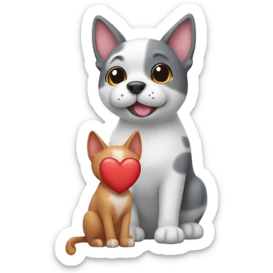 Cat and dog near two pastel red hearts sticker
