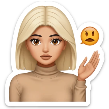 Kylie Jenner with both hands down holding onto an invisible edge, no water or jacuzzi visible sticker