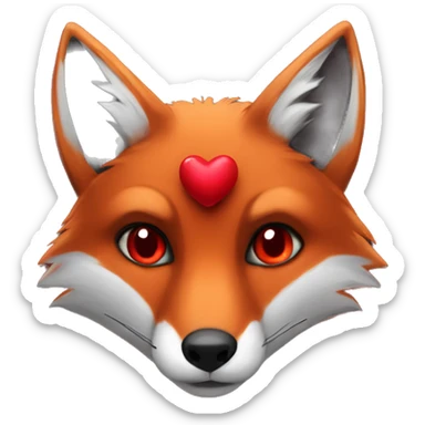 dark red fox face with tiny red heart instead of eyes sticker