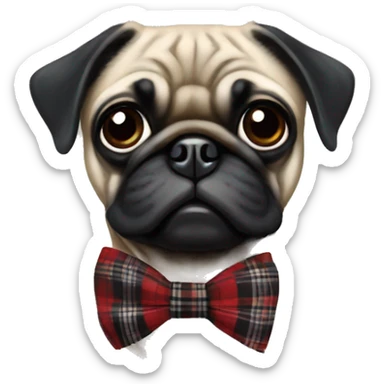 Black pug with plaid bow tie  sticker